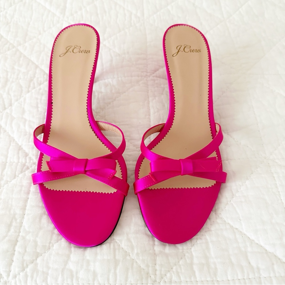 NEW J CREW Strappy Mule Sandals in Satin Bright Berry Pink 7.5 NIB AQ131 - Picture 10 of 10